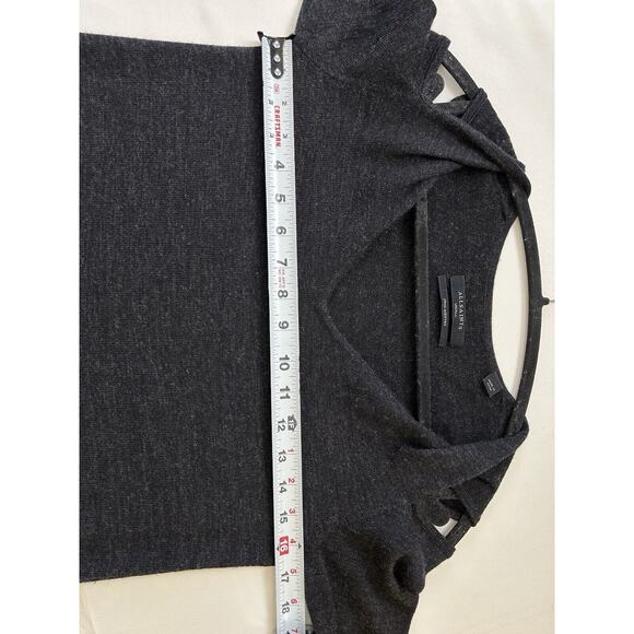 All Saints Neri V Neck Sweater Dress Sz SM Gray Wool Cold Shoulder Long Sleeve - Picture 6 of 7